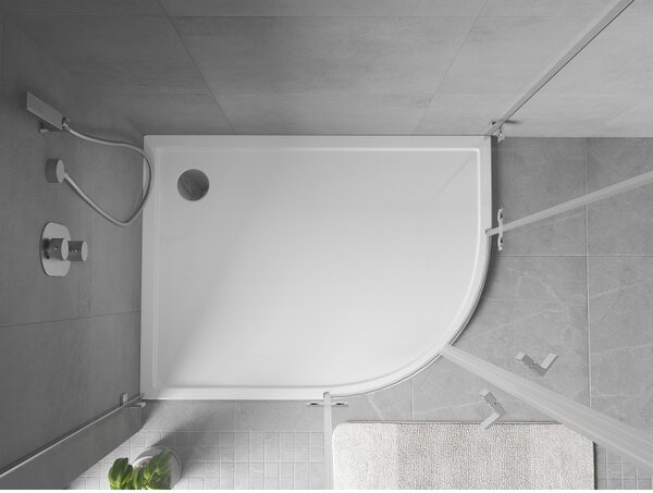 Mexen Flow, asymetrická štvrťkruhová sprchová vanička slim, ľavá 90 x 80 cm, biela lesklá, 46Q108090L