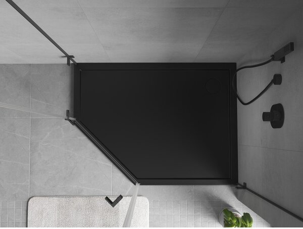 Mexen Flow, päťuholníková sprchová vanička slim 90 x 80 cm, pravá, čierna matná - 46P708090R