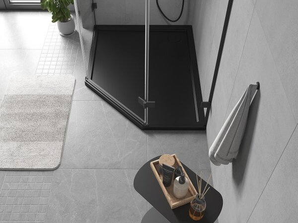 Mexen Flow, päťuholníková sprchová vanička slim ľavá 90 x 80 cm, čierna matná - 46P708090L