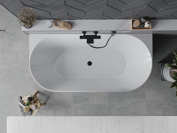 Mexen Oval Slim, voľne stojaca vaňa ku stene 170 x 80 cm, biela lesklá, čierny matný prepad, 52661708000-70