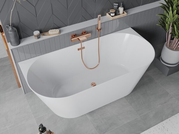Mexen Oval Slim, voľne stojaca vaňa ku stene 170 x 80 cm, biela lesklá, ružové zlato prepad, 52661708000-60