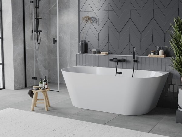 Mexen Oval Slim, voľne stojaca vaňa ku stene 170 x 80 cm, biela lesklá, čierny matný prepad, 52661708000-70
