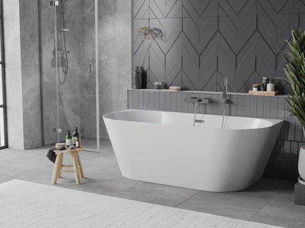 Mexen Oval Slim, voľne stojaca vaňa ku stene 170 x 80 cm, biela lesklá, chrómový prepad, 52661708000-01