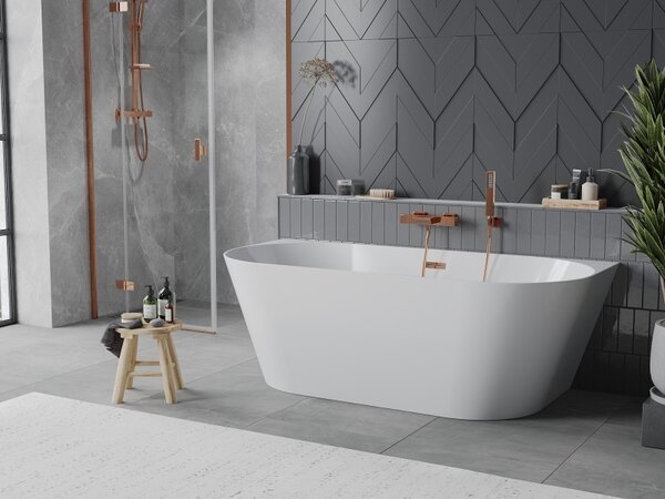 Mexen Oval Slim, voľne stojaca vaňa ku stene 170 x 80 cm, biela lesklá, ružové zlato prepad, 52661708000-60