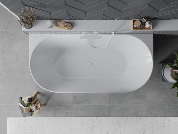 Mexen Oval Slim, voľne stojaca vaňa ku stene, 170 x 80 cm, biela-čierna, biely prepad, 52661708075-20