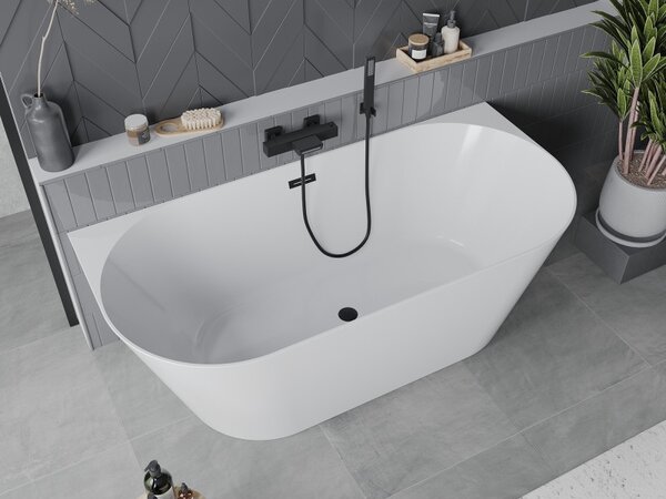 Mexen Oval Slim, voľne stojaca vaňa ku stene 170 x 80 cm, biela lesklá, čierny matný prepad, 52661708000-70