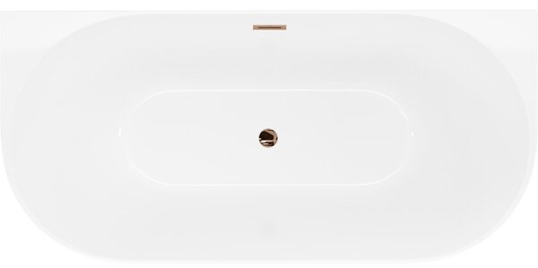 Mexen Oval Slim, voľne stojaca vaňa ku stene 170 x 80 cm, biela lesklá, ružové zlato prepad, 52661708000-60