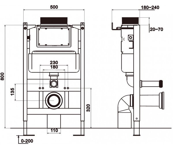Mexen Fenix XS-F, znížený podomietkový pneumatický modul pre závesné WC, horné splachovanie, 61850A