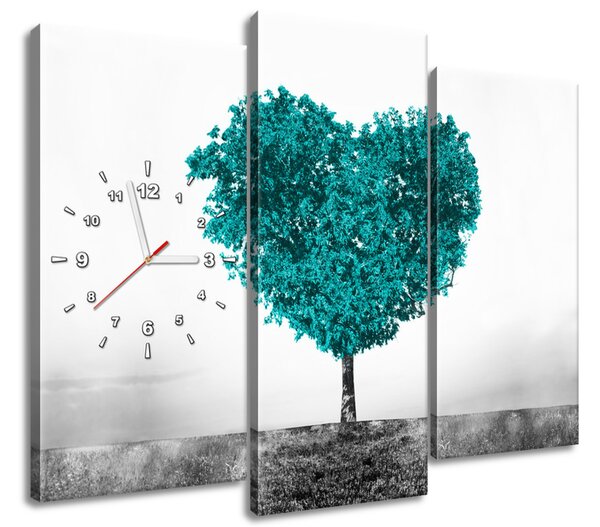 Obraz s hodinami Tyrkysový strom lásky - 3 dielny Rozmery: 90 x 70 cm