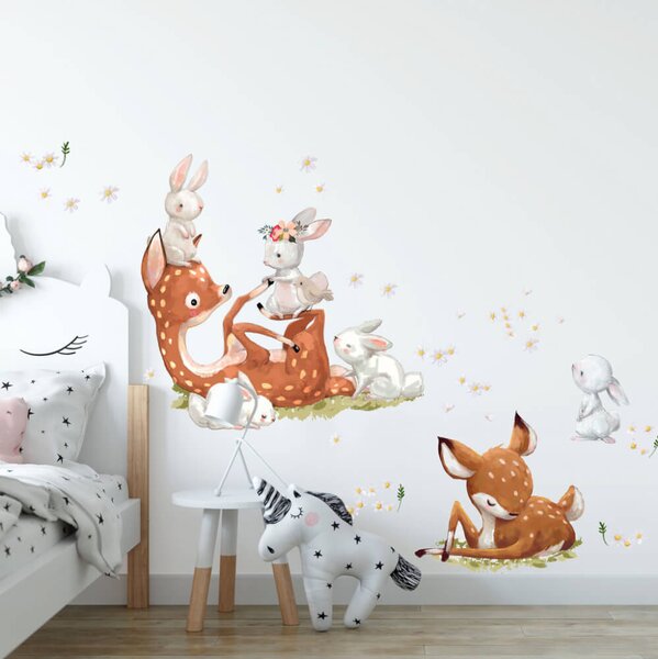 INSPIO-textilná prelepiteľná nálepka - Samolepky pre deti - Srnky so zajačikmi