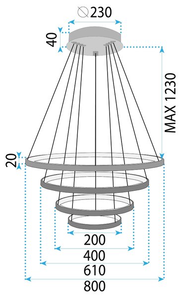 Toolight Toolight, LED stropné svietidlo 20/40/60/80 cm, 82W, 3000K, LHJ014-CP4, čierna, OSW-50005