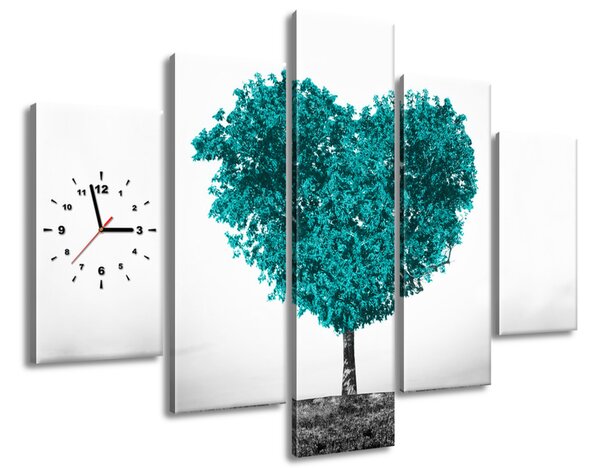 Obraz s hodinami Tyrkysový strom lásky - 5 dielny Rozmery: 150 x 105 cm