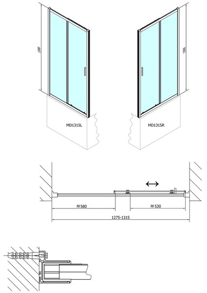 Polysan Polysan, DEEP sprchové dvere posuvné 1300x1500mm, číre sklo, MD1315
