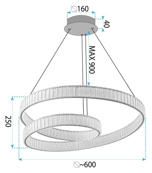 Toolight Toolight, LED závesné svietidlo 60cm, 72W, 3500lm, APP1767-CP, zlatá, OSW-04343