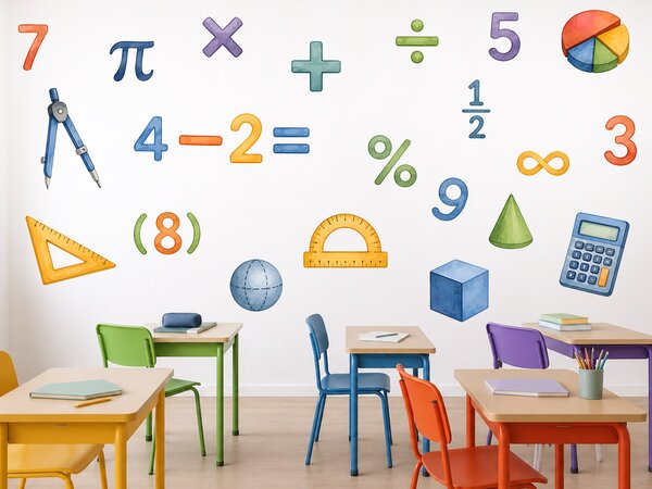 Nalepte.cz Škola matematika nálepky na stenu do učebne list 75 x 57 cm