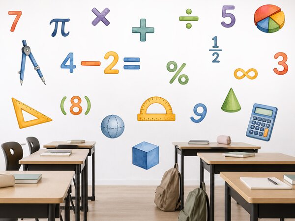 Nalepte.cz Škola matematika nálepky na stenu do učebne list 75 x 57 cm