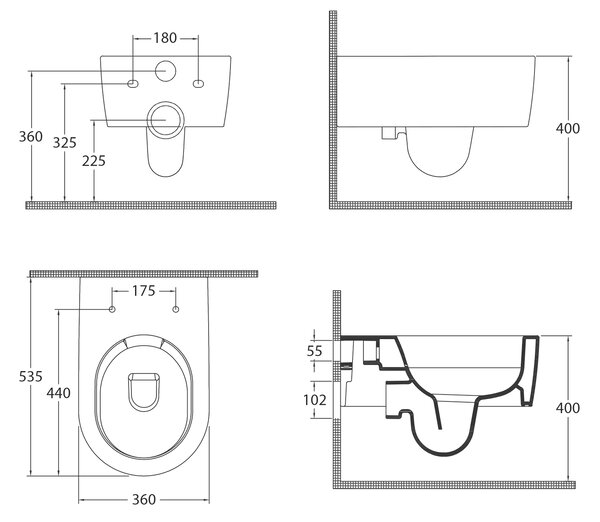 Isvea Isvea, SISTEMA A závesná WC misa, Rimless, 36x53,5cm, biela, 10SL02001