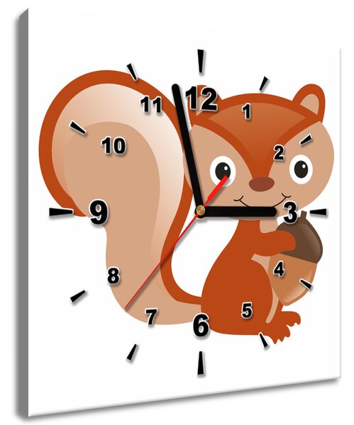 Obraz s hodinami Veverička s orieškom Rozmery: 30 x 30 cm