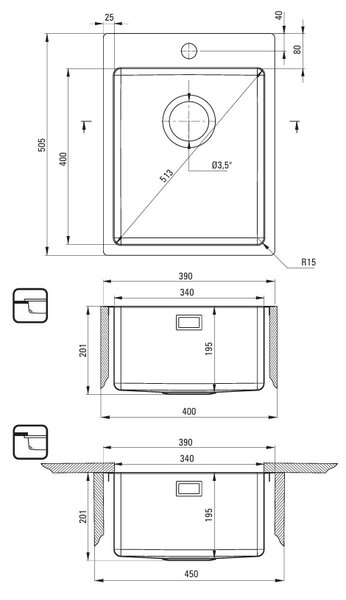 Deante Olfato, 1-komorový nerezový drez 390x505x200 mm, brúsený bronz, DEA-ZPO_C10E