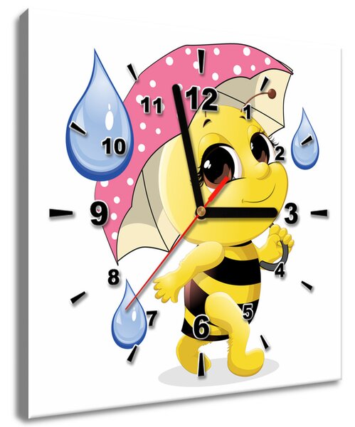 Obraz s hodinami Včielka s dáždnikom Rozmery: 30 x 30 cm