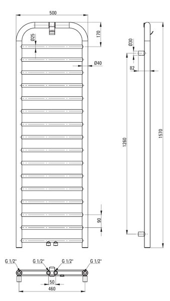 Deante Silia, kúpeľňový radiátor 500x1570 mm, 586W, brúsená oceľ, DEA-AGI_FG51