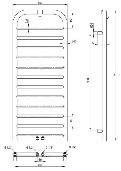 Deante Silia, kúpeľňový radiátor 500x1210 mm, 458W, čierna matná, DEA-AGI_NG41