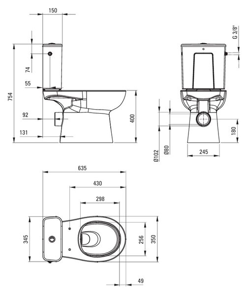 Deante Deante, WC kombi 635x350x755 mm + toaletné WC sedadlo, biela lesklá, DEA-CDFD6RPS