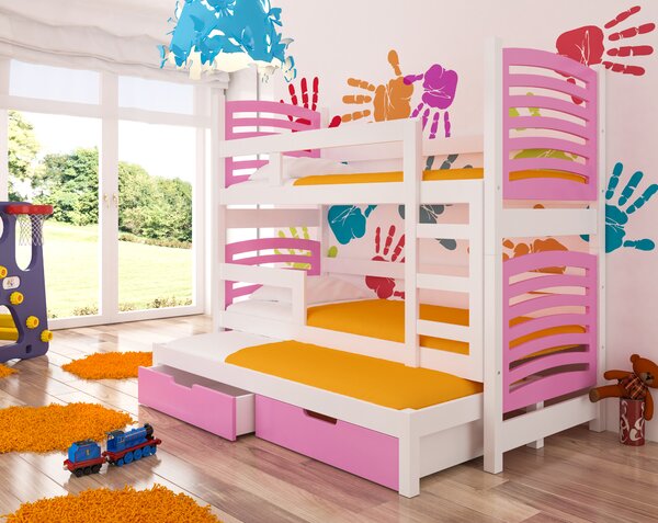 Detská poschodová posteľ Sonno, biela / ružová + matrace ZADARMO!