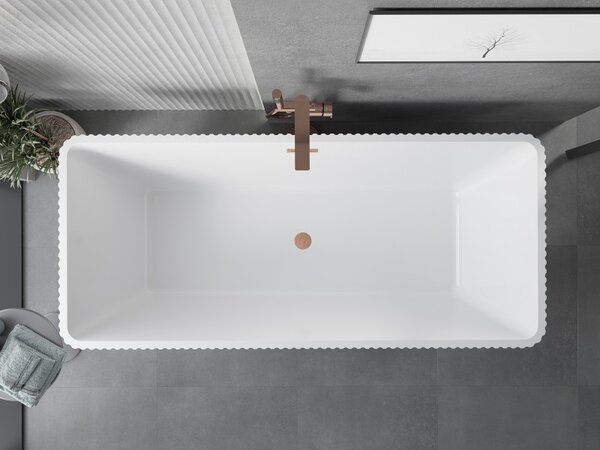 Mexen Tava, voľne stojaca ryhovaná vaňa 170 x 75 cm, biela lesklá, medený matný prepad, 52851707500-65