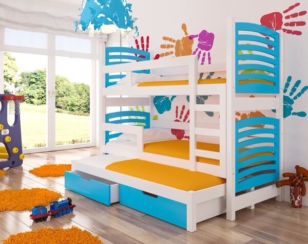 Detská poschodová posteľ Sonno, biela / modrá + matrace ZADARMO!