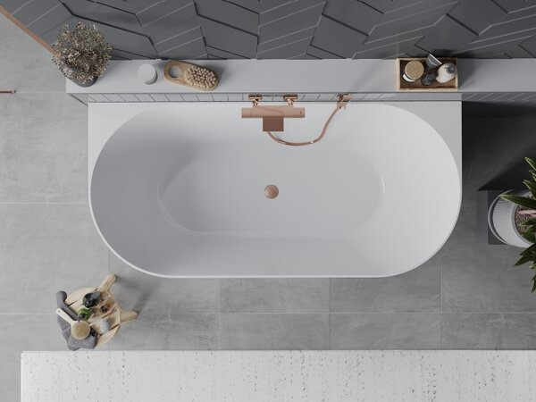 Mexen Oval Slim, voľne stojaca vaňa ku stene, 170 x 80 cm, biela-čierna, medený matný prepad, 52661708075-65