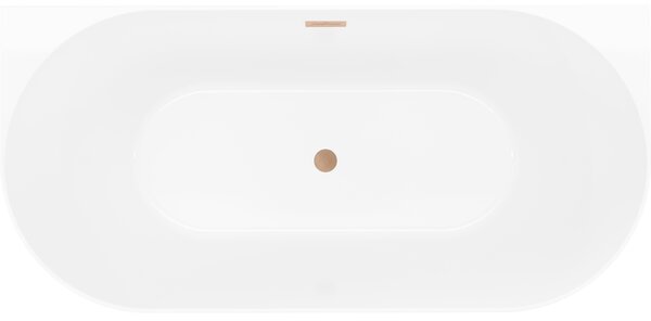 Mexen Oval Slim, voľne stojaca vaňa ku stene, 170 x 80 cm, biela-čierna, medený matný prepad, 52661708075-65