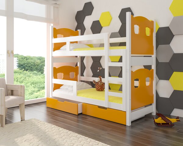 Detská poschodová posteľ Marika, biela / oranžová + matrace ZADARMO!