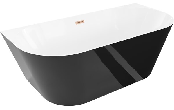 Mexen Oval Slim, voľne stojaca vaňa ku stene, 170 x 80 cm, biela-čierna, medený matný prepad, 52661708075-65