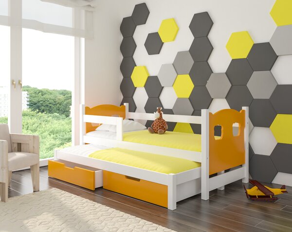 Detská posteľ Cotto pre 2 deti, biela / oranžová + matrace ZADARMO!