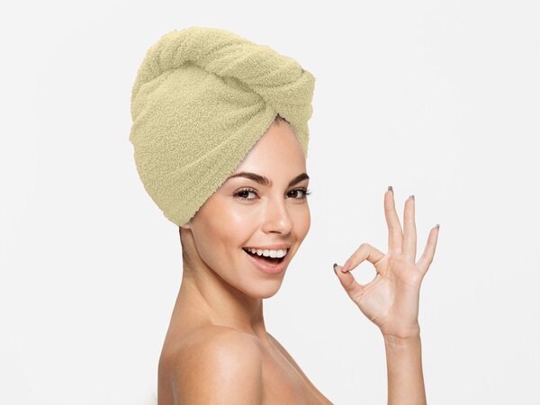 Rýchloschnúci froté turban na vlasy béžový, 100% bavlna