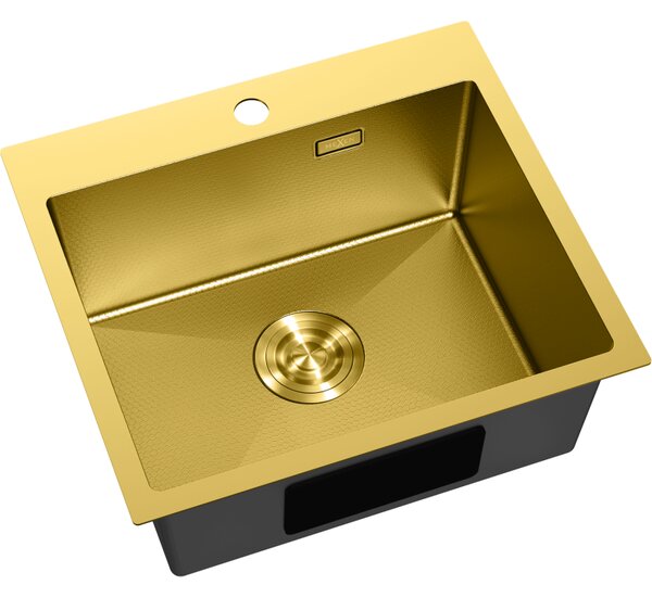 Mexen Solix, 1-komorový nerezový drez 500 x 450 mm, brúsená zlatá, vzor voština, 6402501000-55HC