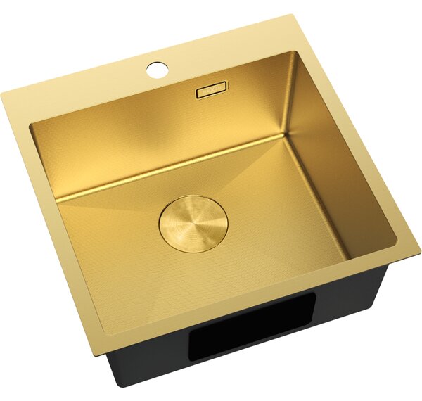 Mexen Solix, 1-komorový nerezový drez 500 x 500 mm, brúsená zlatá, vzor voština, 6407501000-55HC