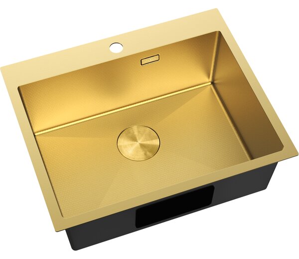 Mexen Solix, 1-komorový nerezový drez 600 x 500 mm, brúsená zlatá, vzor voština, 6408601000-55HC