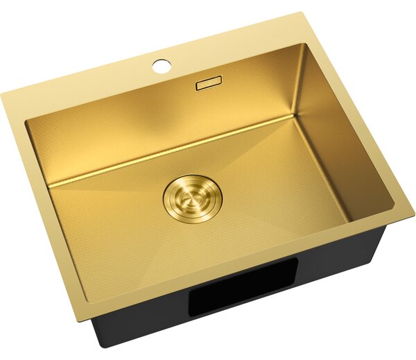 Mexen Solix, 1-komorový nerezový drez 600 x 500 mm, brúsená zlatá, vzor voština, 6408601000-55HC