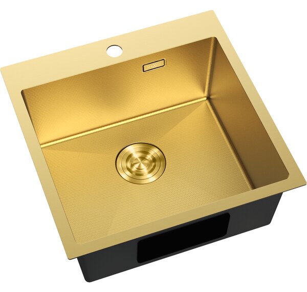 Mexen Solix, 1-komorový nerezový drez 500 x 500 mm, brúsená zlatá, vzor voština, 6407501000-55HC