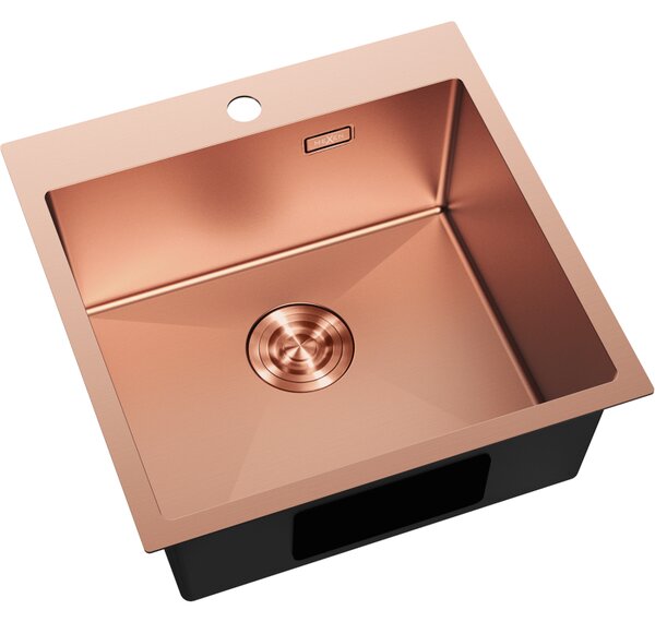 Mexen Solix, 1-komorový nerezový drez 500 x 500 mm, brúsená meď, 6407501000-65