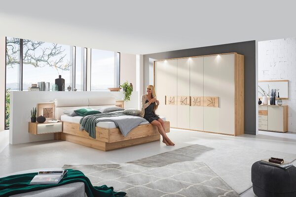 POSTEĽ S NOČNÝMI STOLÍKMI, 180/200 cm, farba duba, piesková Dieter Knoll - Postele