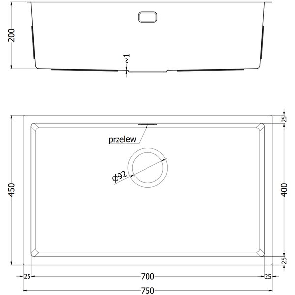 Mexen Trixo, 1-komorový nerezový drez 750 x 440 mm, brúsena oceľ, vzor voština, 6415751000-01HC