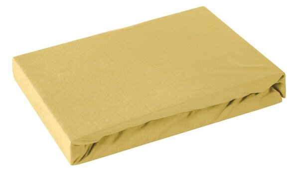Horčicová bavlnená jersey posteľná plachta 240x220+30 cm
