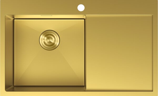 Mexen Exar, 1-komorový nerezový drez s odkvapkávačom, ľavý, 780 x 480 mm, brúsená zlatá, 6433781010L-55