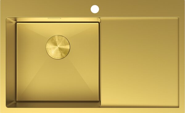 Mexen Exar, 1-komorový nerezový drez s odkvapkávačom, ľavý, 780 x 480 mm, brúsená zlatá, 6433781010L-55