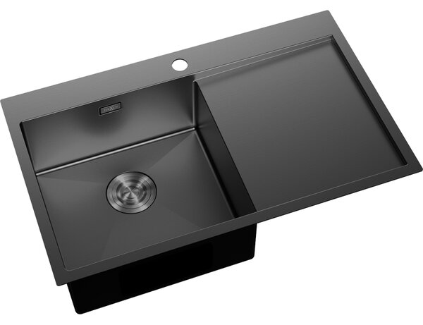 Mexen Exar, 1-komorový nerezový drez s odkvapkávačom, ľavý, 780 x 480 mm, čierna, 6433781010L-70