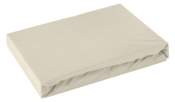 Béžová bavlnená jersey posteľná plachta 90x200+25 cm