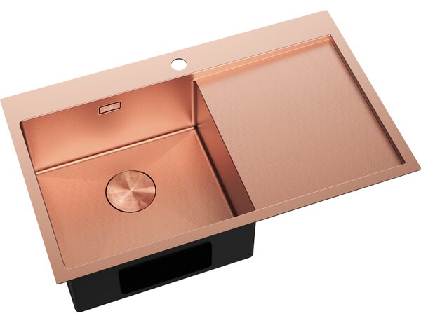 Mexen Exar, 1-komorový nerezový drez s odkvapkávačom, ľavý, 780 x 480 mm, brúsená meď, vzor voština, 6433781010L-65HC